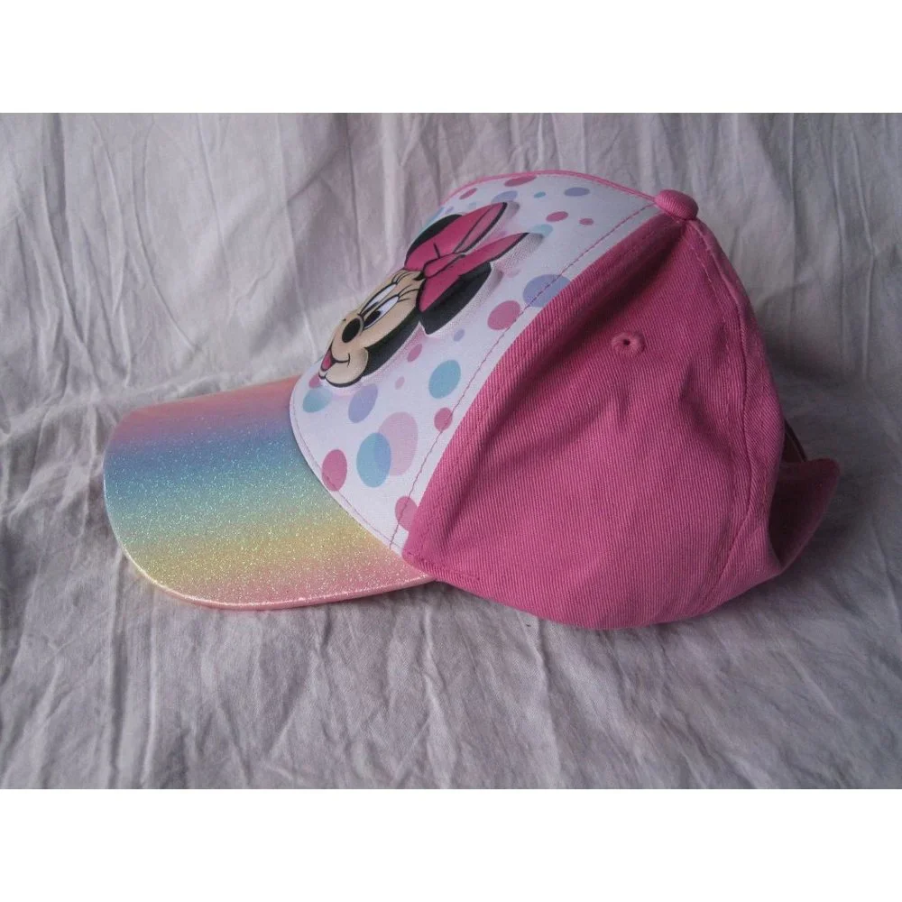 Cute Girls Disney Minnie Mouse Pink Hat Cap with Glitter Rainbow Brim OSFA‎